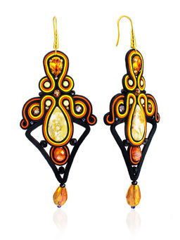 Оригинальные плетёные серьги Индия с натуральным янтарём