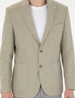 A__k Ye_il Slim Fit Keten Kar___ml_ Ceket