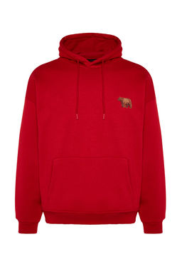 TRENDYOL MAN Gri Oversize/Genis Kesim Kapusonlu Hayvan Nak?sl? Ici Polarl? Sweatshirt TMNAW24SW00097 - Trendyolmilla фото 13