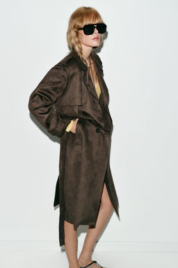 LONG FAUX SUEDE TRENCH COAT WITH BELT - Zara фото 4