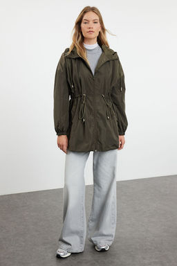 Haki Oversize Kapusonlu Su Gecirmez Yagmurluk Mont TWOAW24MO00160