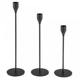 Подсвечник металлический "Аскет" набор 3 штуки: h32,2см, h27,5см, h22,5см; чаша д2,4см, h4см, отвинчивающаяся, нескользящее основание д8см, черный, в коробке (Китай)