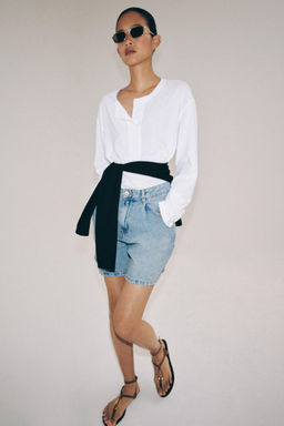 SHORTS DENIM TIRO ALTO ZW COLLECTION / Azul claro - Zara фото 4