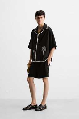CONTRAST EMBROIDERY BERMUDA SHORTS - Zara фото 4