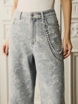 Джинсы WIDE LEG с высокой посадкой с жемчужной цепью / Zarina