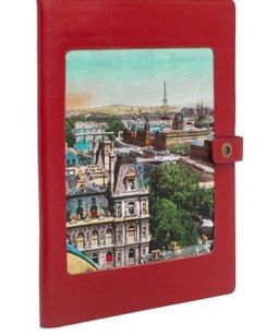 Органайзер для документов с принтом Eshemoda Ретро париж, Формат В5 , натуральная кожа, цвет красный