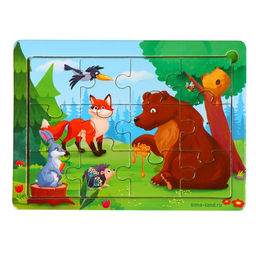 Пазлы деревянные «Лесные зверята», размер — 15×11 см, 12 элементов
