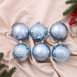 Ёлочные игрушки Калейдоскоп ассорти, шары новогодние, d=7 см, набор 6 шт., голубой