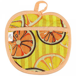 Прихватка с запахом 19х19см "Апельсинки, вид 5", форма "Яблоко", рогожка 171г/м2, хлопок 100%, наполнитель - ватин 280г/м2, на пластмассовом подвесе, "Домашняя мода" (Россия)