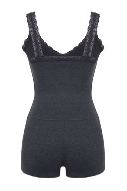 Trendyolmilla Antrasit Dantelli Fitilli Sortlu Orme Pijama Tak?m? THMSS24PT00006 фото 17