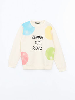 Bisiklet Yaka Bask?l? K?z ?ocuk Sweatshirt