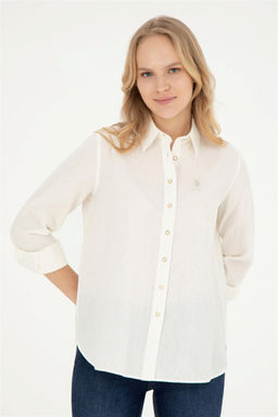 Женская рубашка с длинным рукавом цвета экрю
