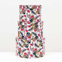 Набор круглых коробок 3 в 1 Разноцветные цветы, 25.5 x 15 - 19 x 13.5 см - Simaland фото 2