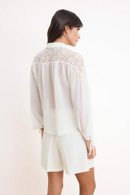 Beyaz Gupur Detayl? Sifon Transparan Dokuma Bluz TWOSS26BZ00213 - Trendyolmilla фото 4