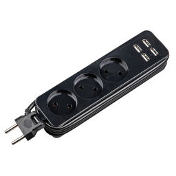 S-CT3-1,8U BLACK Удлинитель серии Travel, шнур 1,8м., 3 гнездa, 10A, б/з, 4USB(3,1A). Черный. ТМ Uniel