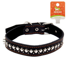 Ошейник кожаный на синтепоне Ёж, 69 х 3.6 см, ОШ 45-60 см, чёрный