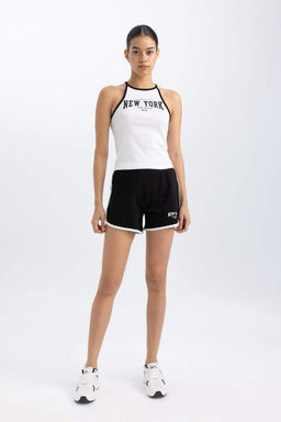 DeFactoFit укороченная майка в рубчик с круглым вырезом и принтом фото 5