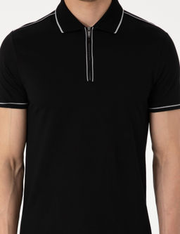 Siyah Slim Fit %100 Pamuk Polo Yaka Merserize Ti__rt