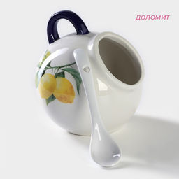 Сахарница с ложкой Доляна Лимон, 200 мл, цвет белый  фото 2