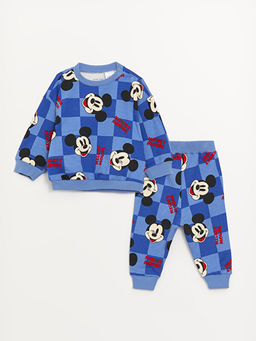 Bisiklet Yaka Mickey Mouse Bask?l? Erkek Bebek Pantolon ve Sweatshirt Tak?m 2li