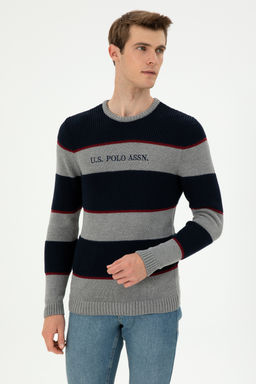 Erkek Slim Fit Bisiklet Yaka Gri Melanj Kazak - U.s. polo assn фото 8