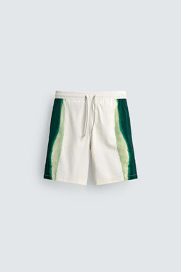 LONG STRIPED PRINT SWIMMING TRUNKS