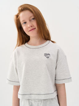 Футболка из футера "Серый меланж" укороченная 7+