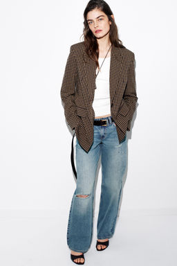BLAZER OVERSIZE CUADRO VICHY / Beige-marro