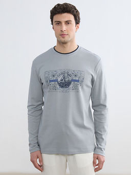 Bisiklet Yaka Bask?l? Erkek Sweatshirt