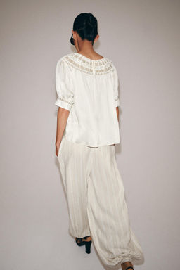 BLUSA MANGA CORTA ENCAJE ZW COLLECTION / Blanco - Zara фото 3