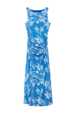 Mavi Cicekli Bask?l? Parlak Yuzeyli Kay?k Kaya Vucuda Oturan Esnek Orme Kalem Elbise TWOSS24EL00528