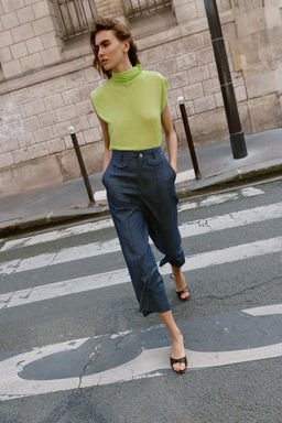 PANTAL?N CULOTTE CON LINO / Azul