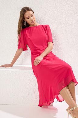 TRENDYOLMILLA Siyah Etegi Volanl? A Kesim Sifon Midi Astarl? Dokuma Elbise TWOSS22EL00733 фото 7