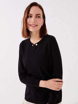 Bisiklet Yaka D?z Uzun Kollu Kad?n Triko Kazak