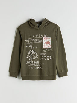 Erkek ?ocuk Bask?l? Kap??onlu Sweatshirt