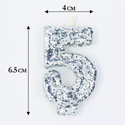 Свеча в торт Блестки, цифра 5, серебро, 5,5 см - Страна карнавалия фото 2