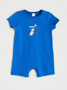 Bask?l? Pamuklu Erkek Bebek Tulum