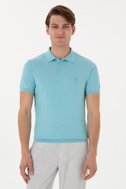 Erkek Slim Fit Polo Yaka Aqua Ti__rt