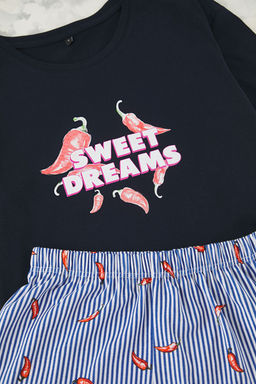 Trendyolmilla Beyaz %100 Pamuklu Cizgili Biber Desenli Sortlu Orme Pijama Tak?m? THMSS25PT00261 фото 8