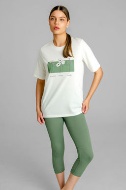 Арт. 51803 Домашний костюм с бриджами 44-52 (5 шт) Цвет:верх-молочный,низ-олива - Калинка фото 16