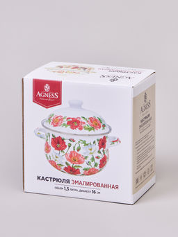 КАСТРЮЛЯ AGNESS ЭМАЛИРОВАННАЯ С ЭМАЛ.КРЫШКОЙ СЕРИЯ МАКИ, 1.5 Л, 16*10 СМ  фото 4