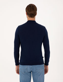 A__k Lacivert Slim Fit Yar_m Bal_k__ Yaka Basic Triko Kazak