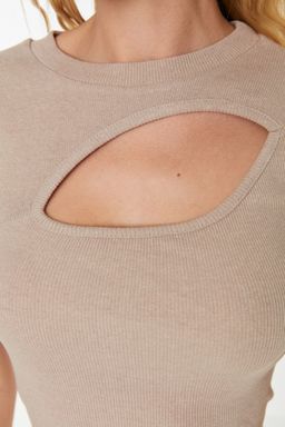 Trendyolmilla Siyah Cut Out Detayl? Fitted/Vucuda Oturan Bisiket Yaka Crop Fitilli Esnek Orme Bluz TWOSS22BZ0355  фото 16