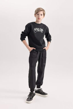 Толстый свитшот обычного кроя с круглым вырезом и принтом для мальчиков - Defacto фото 2