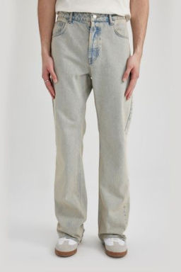 Flare Fit Bol Kal?p Normal Bel Genis Paca Soluk Efektli Jean Pantolon