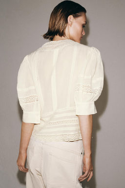 BLUSA ROM?NTICA ENCAJE ZW COLLECTION / Crudo - Zara фото 3