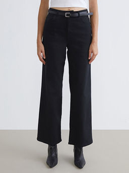 Beli Kemerli Wideleg Kad?n Jean Pantolon