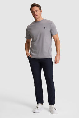 Erkek Gri Regular Fit Bisiklet Yaka Basic Ti__rt