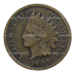 Монета 1 цент 1907 года США