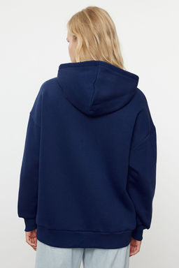 Koyu Lacivert Oversize/Rahat Kesim Fermuarl? Kal?n Ici Polarl? Orme Sweatshirt TWOAW24SW00188